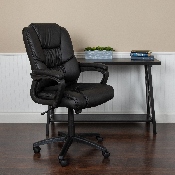 Flash Fundamentals Big & Tall 400 lb. Rated Black LeatherSoft Swivel Office Chair with Padded Arms, BIFMA Certified, CX-1179H-BK-GG