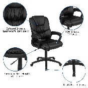 Flash Fundamentals Big & Tall 400 lb. Rated Black LeatherSoft Swivel Office Chair with Padded Arms, BIFMA Certified, CX-1179H-BK-GG