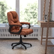 Flash Fundamentals Big & Tall 400 lb. Rated Brown LeatherSoft Swivel Office Chair with Padded Arms, BIFMA Certified, CX-1179H-BR-GG