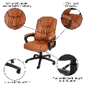 Flash Fundamentals Big & Tall 400 lb. Rated Brown LeatherSoft Swivel Office Chair with Padded Arms, BIFMA Certified, CX-1179H-BR-GG