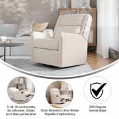 Cash Swivel Glider Rocker Recliner Chair, Manual 360 Degree Swivel Recliner Perfect for Living Room, Bedroom, or Nursery in Cream Upholstery, CY-RAC-536-CRM-GG