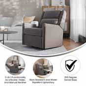 Cash Swivel Glider Rocker Recliner Chair, Manual 360 Degree Swivel Recliner Perfect for Living Room, Bedroom, or Nursery in Dark Gray Upholstery, CY-RAC-536-DKGRY-GG