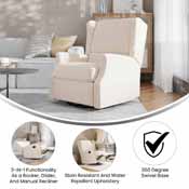 Omma Swivel Glider Rocker Recliner Chair, Manual 360 Degree Swivel Wingback Recliner Perfect for Living Room, Bedroom, or Nursery in Cream, CY-RAC-537-CRM-GG