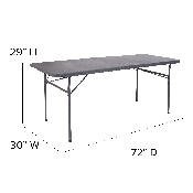 6-Foot Bi-Fold Dark Gray Plastic Folding Table with Carrying Handle, DAD-LF-183Z-DG-GG