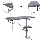 6-Foot Bi-Fold Dark Gray Plastic Folding Table with Carrying Handle, DAD-LF-183Z-DG-GG