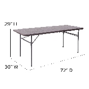 6-Foot Bi-Fold Brown Wood Grain Plastic Folding Table with Carrying Handle, DAD-LF-183Z-GG