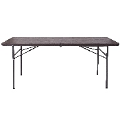 6-Foot Bi-Fold Brown Wood Grain Plastic Folding Table with Carrying Handle, DAD-LF-183Z-GG