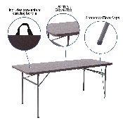 6-Foot Bi-Fold Brown Wood Grain Plastic Folding Table with Carrying Handle, DAD-LF-183Z-GG