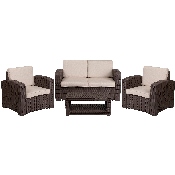 4 Piece Outdoor Faux Rattan Chair, Loveseat and Table Set in Chocolate Brown, DAD-SF-112T-CBN-GG