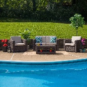 4 Piece Outdoor Faux Rattan Chair, Loveseat and Table Set in Chocolate Brown, DAD-SF-112T-CBN-GG