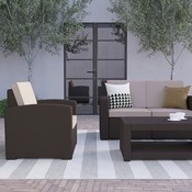 4 Piece Outdoor Faux Rattan Chair, Loveseat and Table Set in Chocolate Brown, DAD-SF-112T-CBN-GG