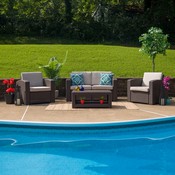 4 Piece Outdoor Faux Rattan Chair, Loveseat and Table Set in Chocolate Brown, DAD-SF-112T-CBN-GG