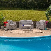 4 Piece Outdoor Faux Rattan Chair, Loveseat and Table Set in Light Gray, DAD-SF-112T-CRC-GG