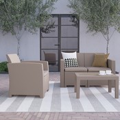 4 Piece Outdoor Faux Rattan Chair, Loveseat and Table Set in Light Gray, DAD-SF-112T-CRC-GG