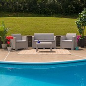 4 Piece Outdoor Faux Rattan Chair, Loveseat and Table Set in Light Gray, DAD-SF-112T-CRC-GG