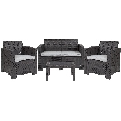 4 Piece Outdoor Faux Rattan Chair, Loveseat and Table Set in Dark Gray, DAD-SF-112T-DKGY-GG