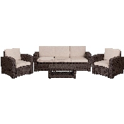 4 Piece Outdoor Faux Rattan Chair, Sofa and Table Set in Chocolate Brown, DAD-SF-113R-CBN-GG