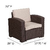 4 Piece Outdoor Faux Rattan Chair, Sofa and Table Set in Chocolate Brown, DAD-SF-113R-CBN-GG