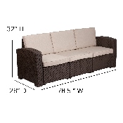 4 Piece Outdoor Faux Rattan Chair, Sofa and Table Set in Chocolate Brown, DAD-SF-113R-CBN-GG