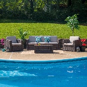 4 Piece Outdoor Faux Rattan Chair, Sofa and Table Set in Chocolate Brown, DAD-SF-113R-CBN-GG