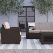 4 Piece Outdoor Faux Rattan Chair, Sofa and Table Set in Chocolate Brown, DAD-SF-113R-CBN-GG