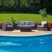 4 Piece Outdoor Faux Rattan Chair, Sofa and Table Set in Chocolate Brown, DAD-SF-113R-CBN-GG