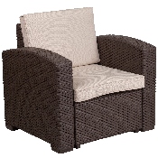 4 Piece Outdoor Faux Rattan Chair, Sofa and Table Set in Chocolate Brown, DAD-SF-113R-CBN-GG