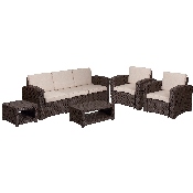 5 Piece Outdoor Faux Rattan Chair, Sofa and Table Set in Chocolate Brown, DAD-SF-113RS-CBN-GG