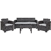 4 Piece Outdoor Faux Rattan Chair, Sofa and Table Set in Dark Gray, DAD-SF-113T-DKGY-GG
