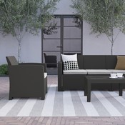 4 Piece Outdoor Faux Rattan Chair, Sofa and Table Set in Dark Gray, DAD-SF-113T-DKGY-GG
