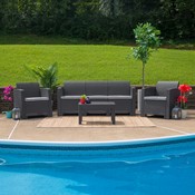 4 Piece Outdoor Faux Rattan Chair, Sofa and Table Set in Dark Gray, DAD-SF-113T-DKGY-GG