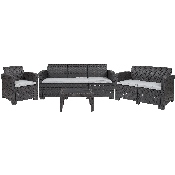 4 Piece Outdoor Faux Rattan Chair, Loveseat, Sofa and Table Set in Dark Gray, DAD-SF-123T-DKGY-GG