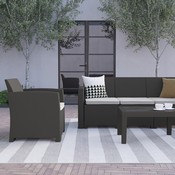 4 Piece Outdoor Faux Rattan Chair, Loveseat, Sofa and Table Set in Dark Gray, DAD-SF-123T-DKGY-GG