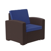Seneca Brown Faux Rattan Chair with All-Weather Navy Cushion, DAD-SF1-1-BNNV-GG