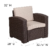 Chocolate Brown Faux Rattan Chair with All-Weather Beige Cushion, DAD-SF1-1-GG