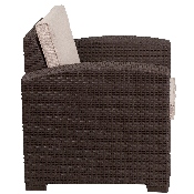 Chocolate Brown Faux Rattan Chair with All-Weather Beige Cushion, DAD-SF1-1-GG