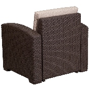 Chocolate Brown Faux Rattan Chair with All-Weather Beige Cushion, DAD-SF1-1-GG