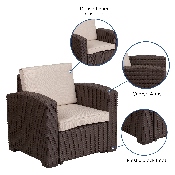 Chocolate Brown Faux Rattan Chair with All-Weather Beige Cushion, DAD-SF1-1-GG