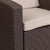 Chocolate Brown Faux Rattan Chair with All-Weather Beige Cushion, DAD-SF1-1-GG
