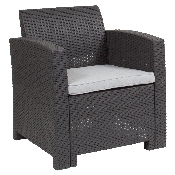 Dark Gray Faux Rattan Chair with All-Weather Light Gray Cushion, DAD-SF2-1-DKGY-GG