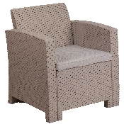 Light Gray Faux Rattan Chair with All-Weather Light Gray Cushion, DAD-SF2-1-GG