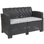 Dark Gray Faux Rattan Loveseat with All-Weather Light Gray Cushions, DAD-SF2-2-DKGY-GG