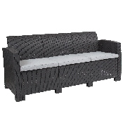 Dark Gray Faux Rattan Sofa with All-Weather Light Gray Cushions, DAD-SF2-3-DKGY-GG
