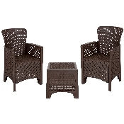 Chocolate Faux Rattan Plastic Chair Set with Matching Side Table, DAD-SF3-2P-SET-CHOC-GG