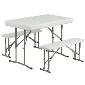3 Piece Portable Plastic Folding Bench and Table Set, DAD-YCZ-103-GG