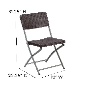 HERCULES Series Brown Rattan Plastic Folding Chair with Gray Frame, DAD-YCZ-61-GG