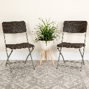 HERCULES Series Brown Rattan Plastic Folding Chair with Gray Frame, DAD-YCZ-61-GG