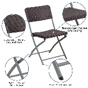 HERCULES Series Brown Rattan Plastic Folding Chair with Gray Frame, DAD-YCZ-61-GG