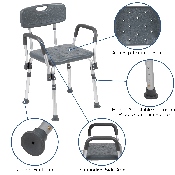 HERCULES Series 300 Lb. Capacity Adjustable Gray Bath & Shower Chair with Quick Release Back & Arms, DC-HY3523L-GRY-GG
