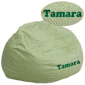 Personalized Oversized Green Dot Bean Bag Chair for Kids and Adults, DG-BEAN-LARGE-DOT-GRN-TXTEMB-GG